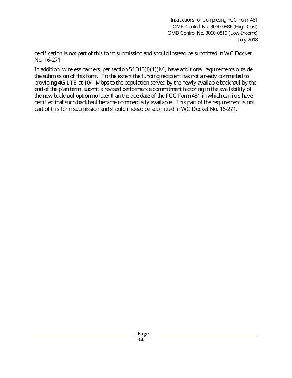 Instructions for FCC Form 481 Service Quality Improvement Reporting FCC Form 481 Data Collection Form, Page 34