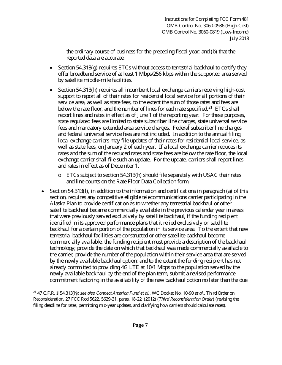 Instructions for FCC Form 481 Service Quality Improvement Reporting FCC Form 481 Data Collection Form, Page 7