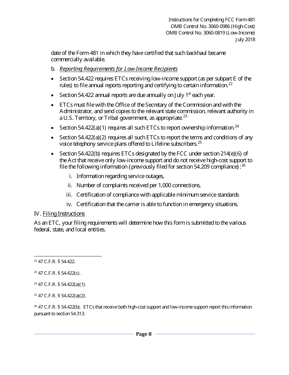 Instructions for FCC Form 481 Service Quality Improvement Reporting FCC Form 481 Data Collection Form, Page 8