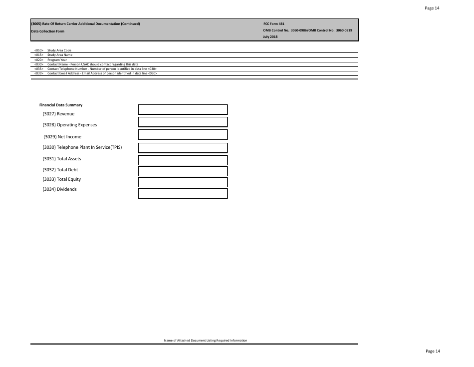 FCC Form 481 Carrier Annual Reporting - Data Collection Form, Page 14