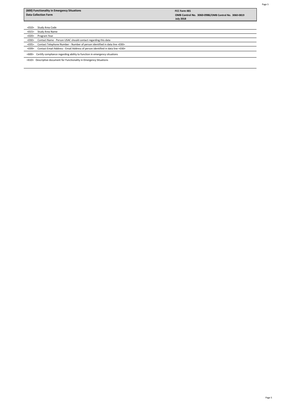 FCC Form 481 Carrier Annual Reporting - Data Collection Form, Page 5