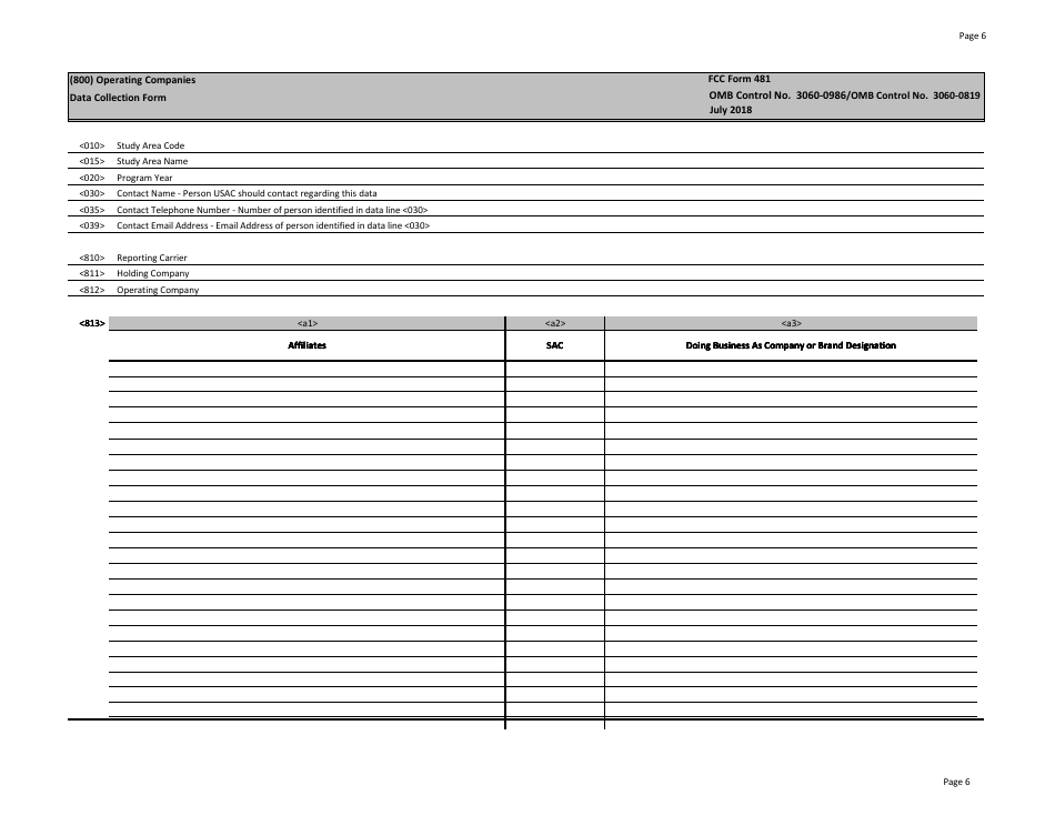 FCC Form 481 Carrier Annual Reporting - Data Collection Form, Page 6