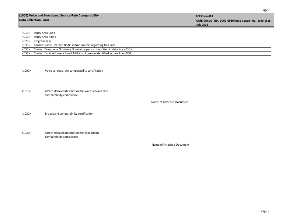 FCC Form 481 Carrier Annual Reporting - Data Collection Form, Page 8