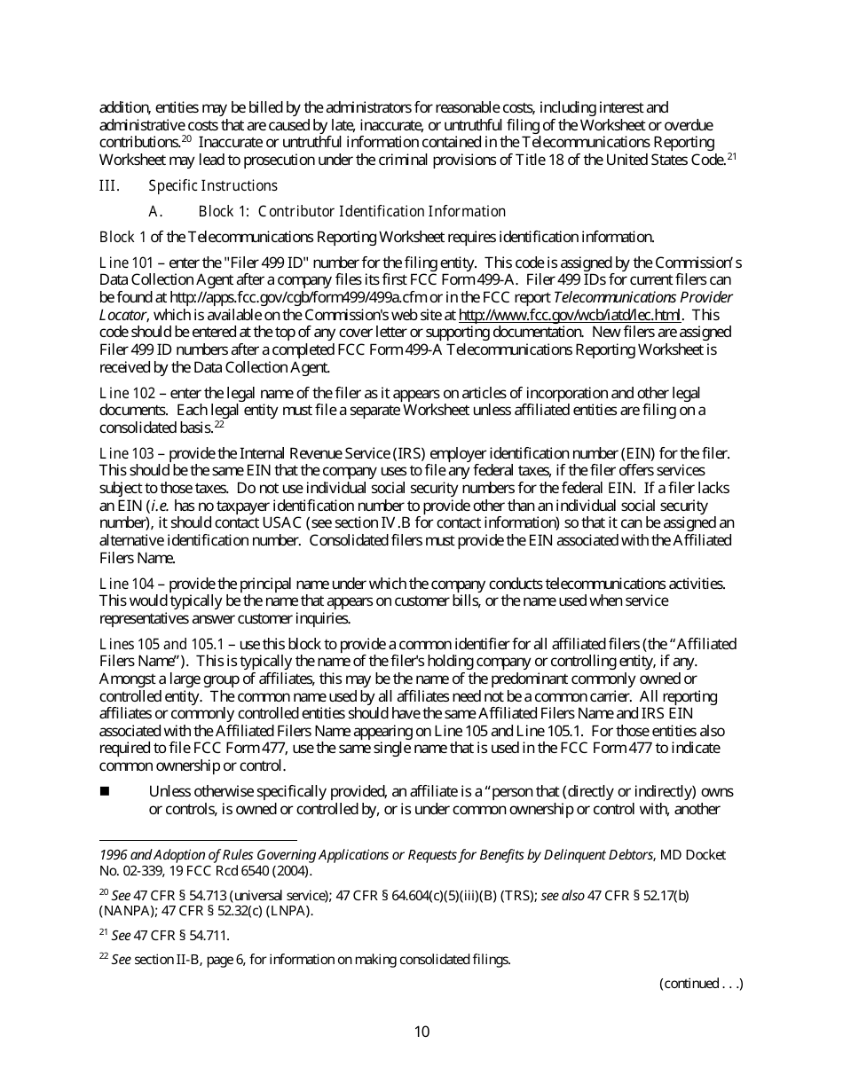 FCC Form 499-Q Telecommunications Reporting Worksheet - Quarterly Filing for Universal Service Contributors, Page 11