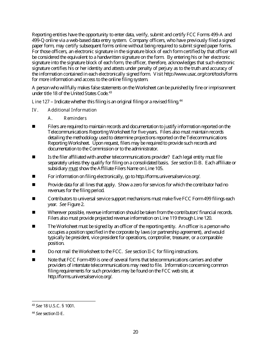 FCC Form 499-Q Telecommunications Reporting Worksheet - Quarterly Filing for Universal Service Contributors, Page 21