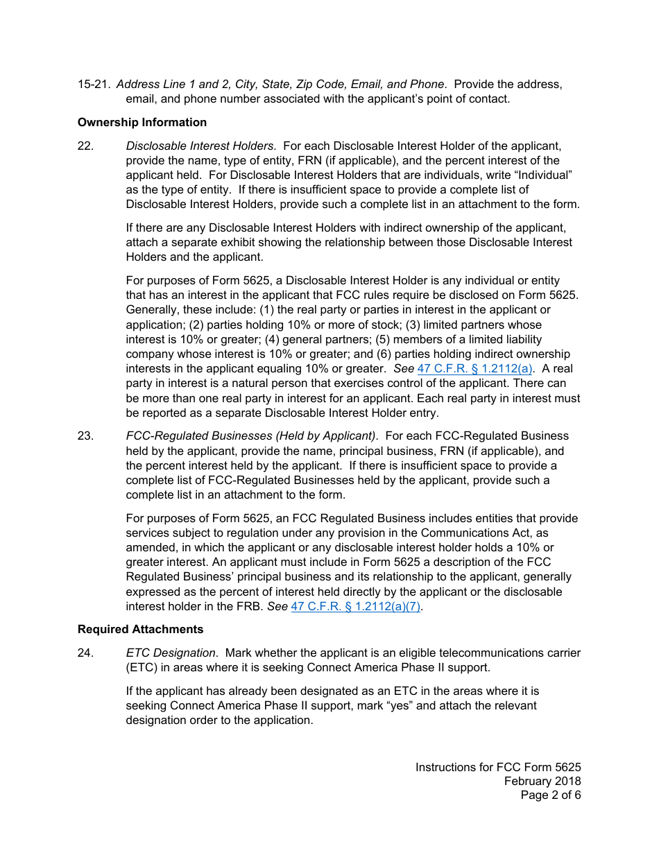 Instructions for FCC Form 5625 Connect America Phase II New York - Long-Form Application, Page 2
