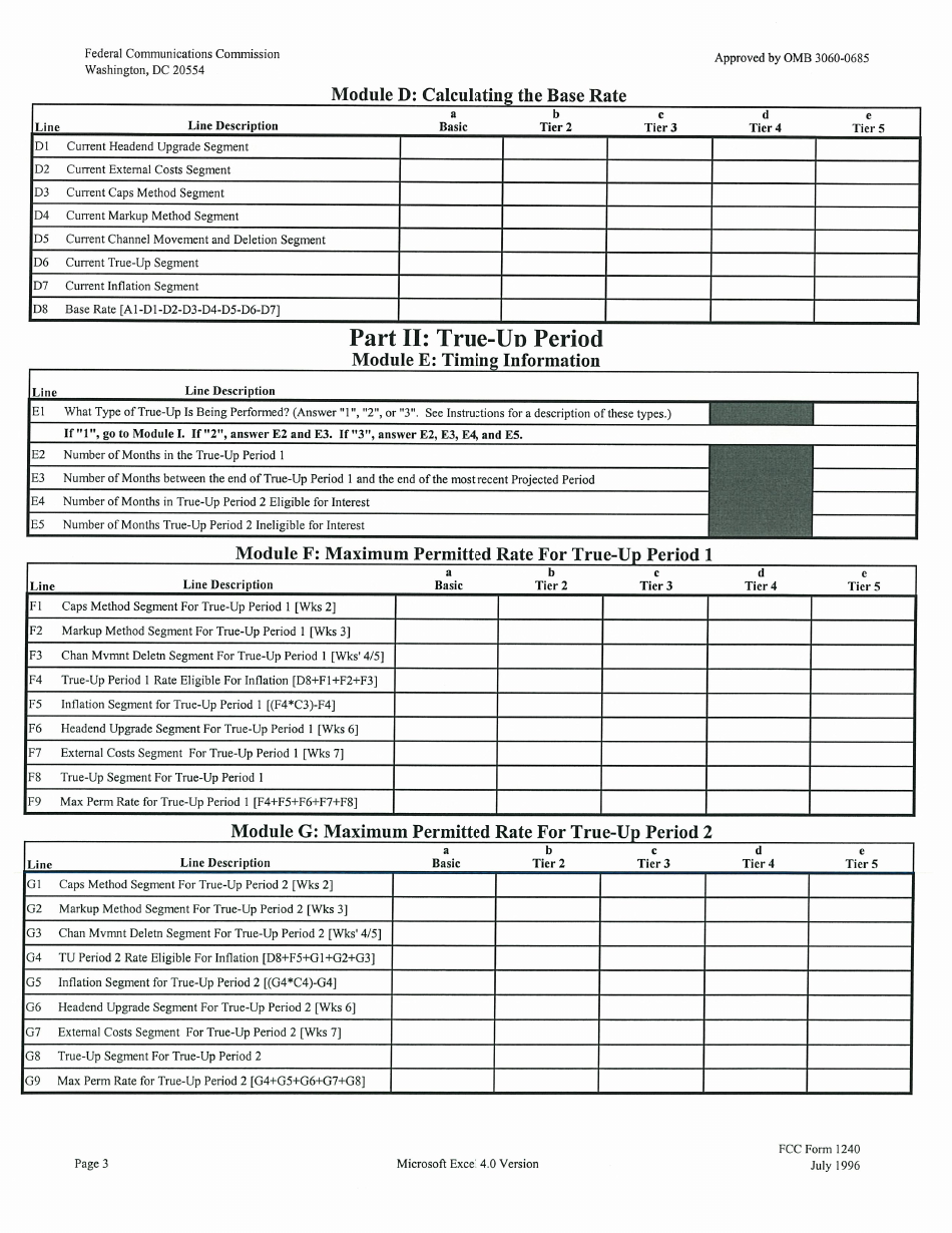 FCC Form 1240 Updating Maximum Permitted Rates for Regulated Cable Services, Page 3