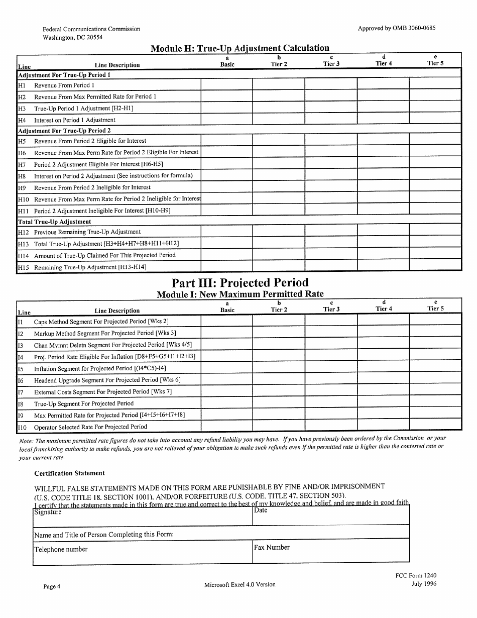 FCC Form 1240 Updating Maximum Permitted Rates for Regulated Cable Services, Page 4