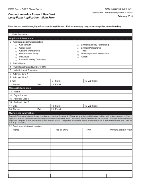 FCC Form 5625 Connect America Phase II New York Long-Form Application - Main Form
