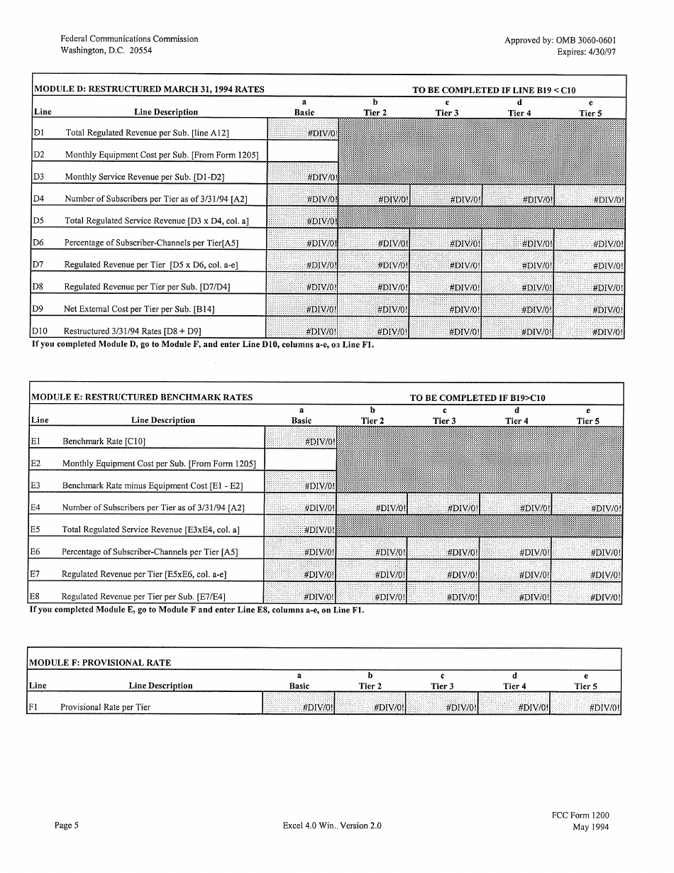FCC Form 1200 Setting Maximum Initial Permitted Rates for Regulated Cable Services and Equipment, Page 5