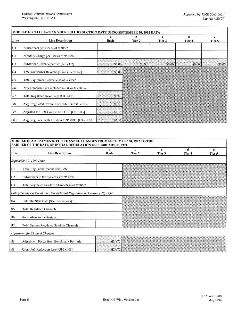 FCC Form 1200 Setting Maximum Initial Permitted Rates for Regulated Cable Services and Equipment, Page 6
