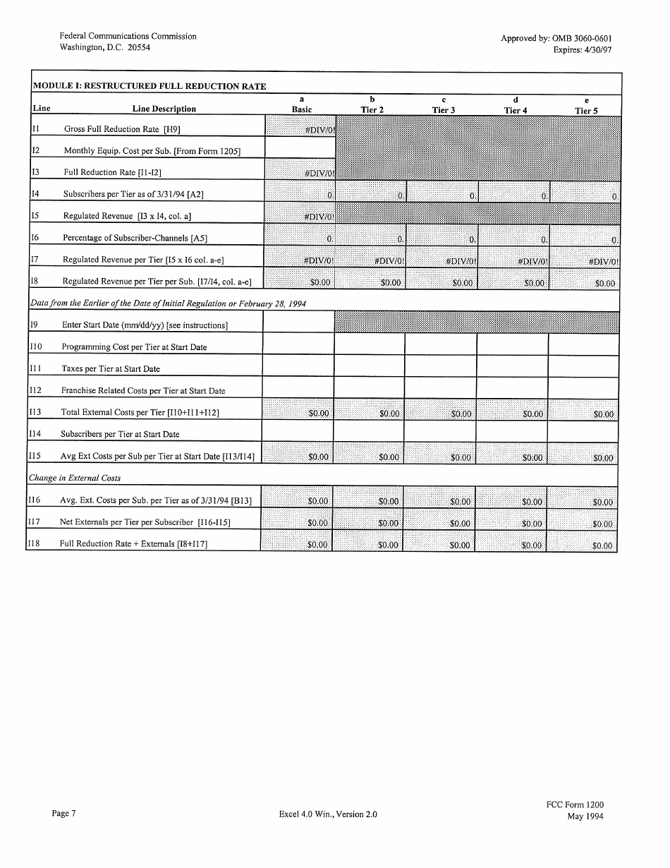 FCC Form 1200 Setting Maximum Initial Permitted Rates for Regulated Cable Services and Equipment, Page 7