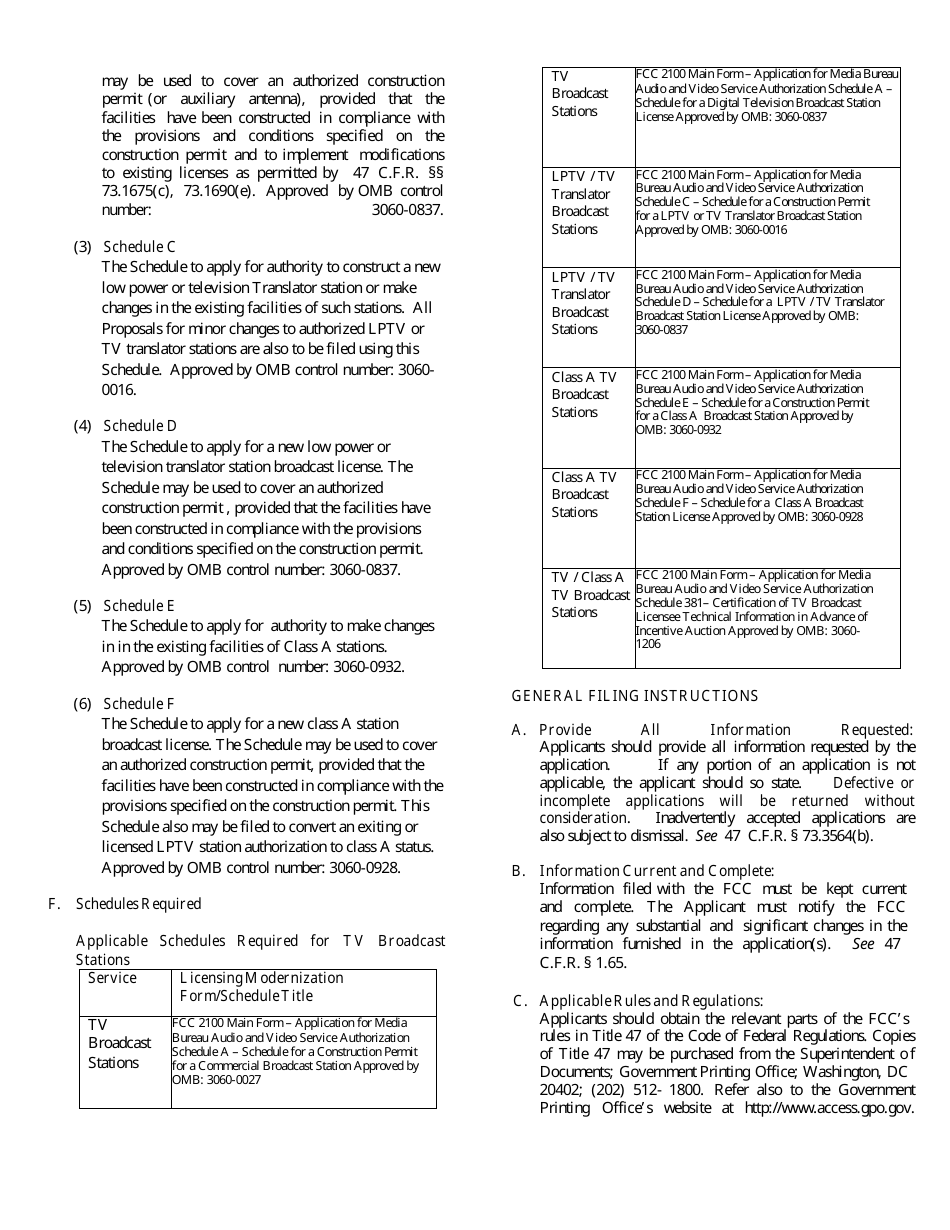 Instructions for FCC Form 2100 Application for Media Bureau Video Service Authorization, Page 2
