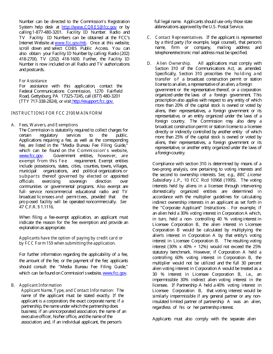 Instructions for FCC Form 2100 Application for Media Bureau Video Service Authorization, Page 4