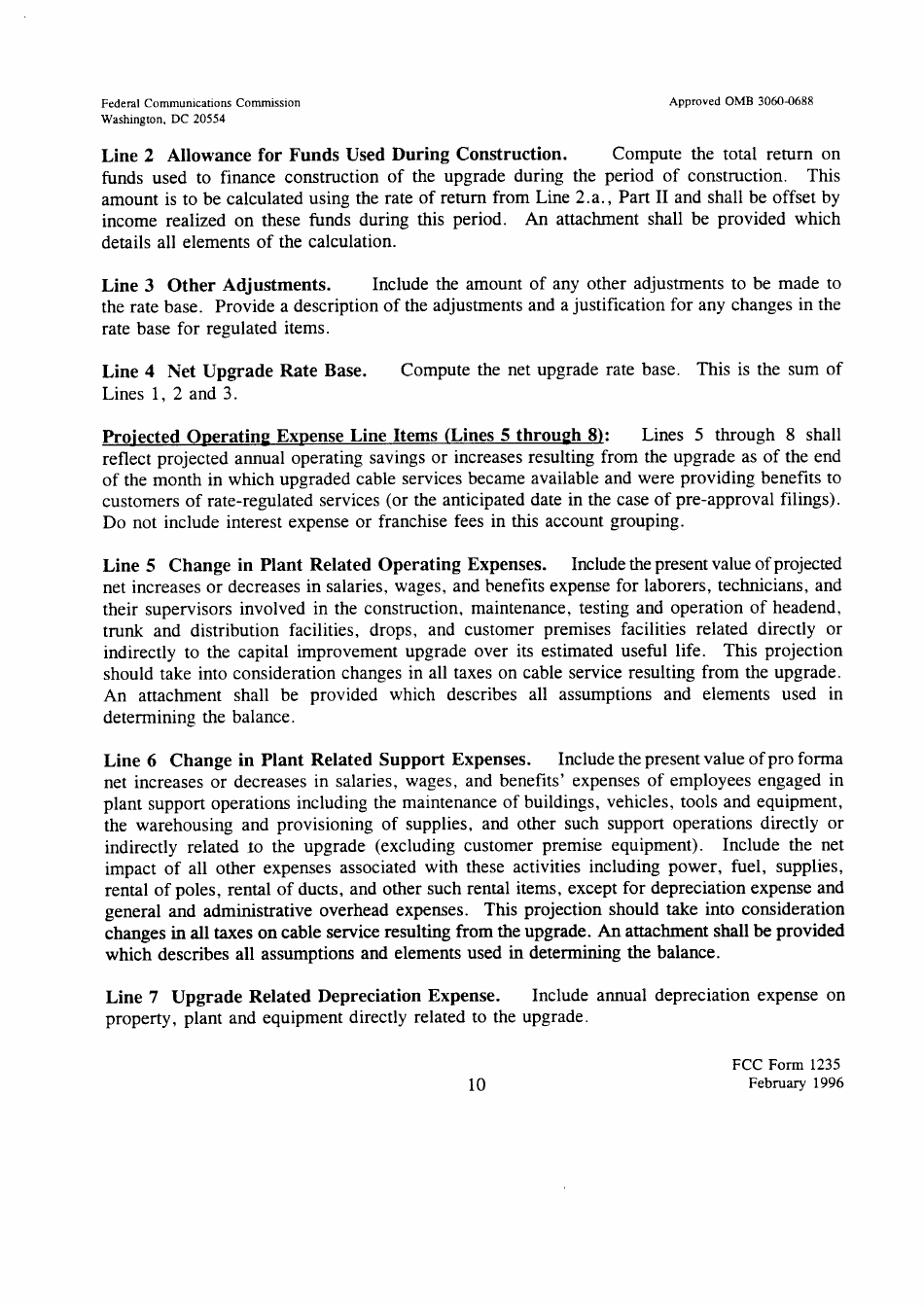 FCC Form 1235 Abbreviated Cost of Service Filing for Cable Network Upgrades, Page 10