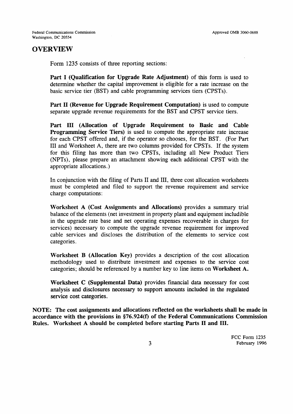 FCC Form 1235 Abbreviated Cost of Service Filing for Cable Network Upgrades, Page 3