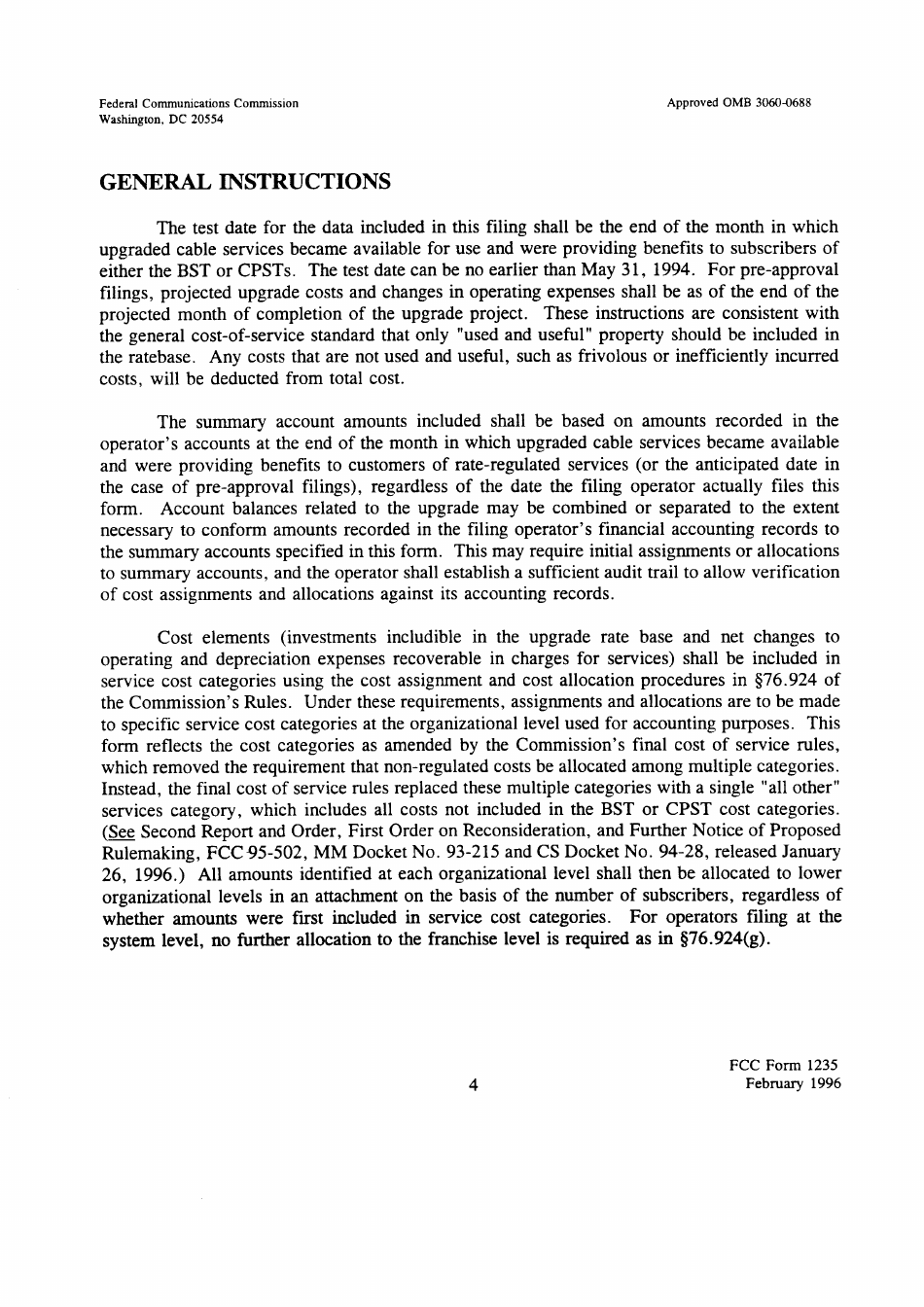FCC Form 1235 Abbreviated Cost of Service Filing for Cable Network Upgrades, Page 4