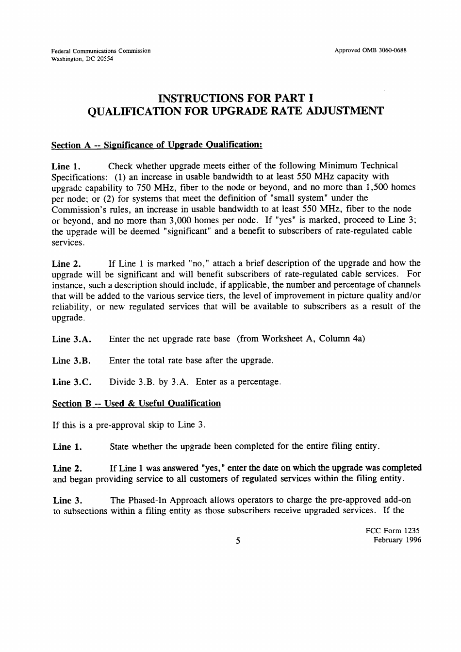 FCC Form 1235 Abbreviated Cost of Service Filing for Cable Network Upgrades, Page 5