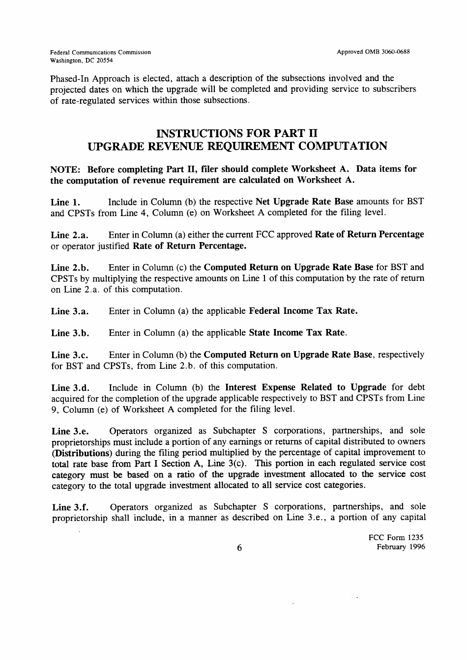FCC Form 1235 Abbreviated Cost of Service Filing for Cable Network Upgrades, Page 6