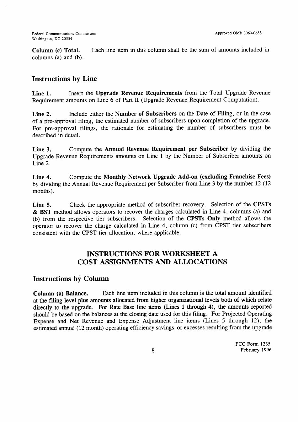 FCC Form 1235 Abbreviated Cost of Service Filing for Cable Network Upgrades, Page 8