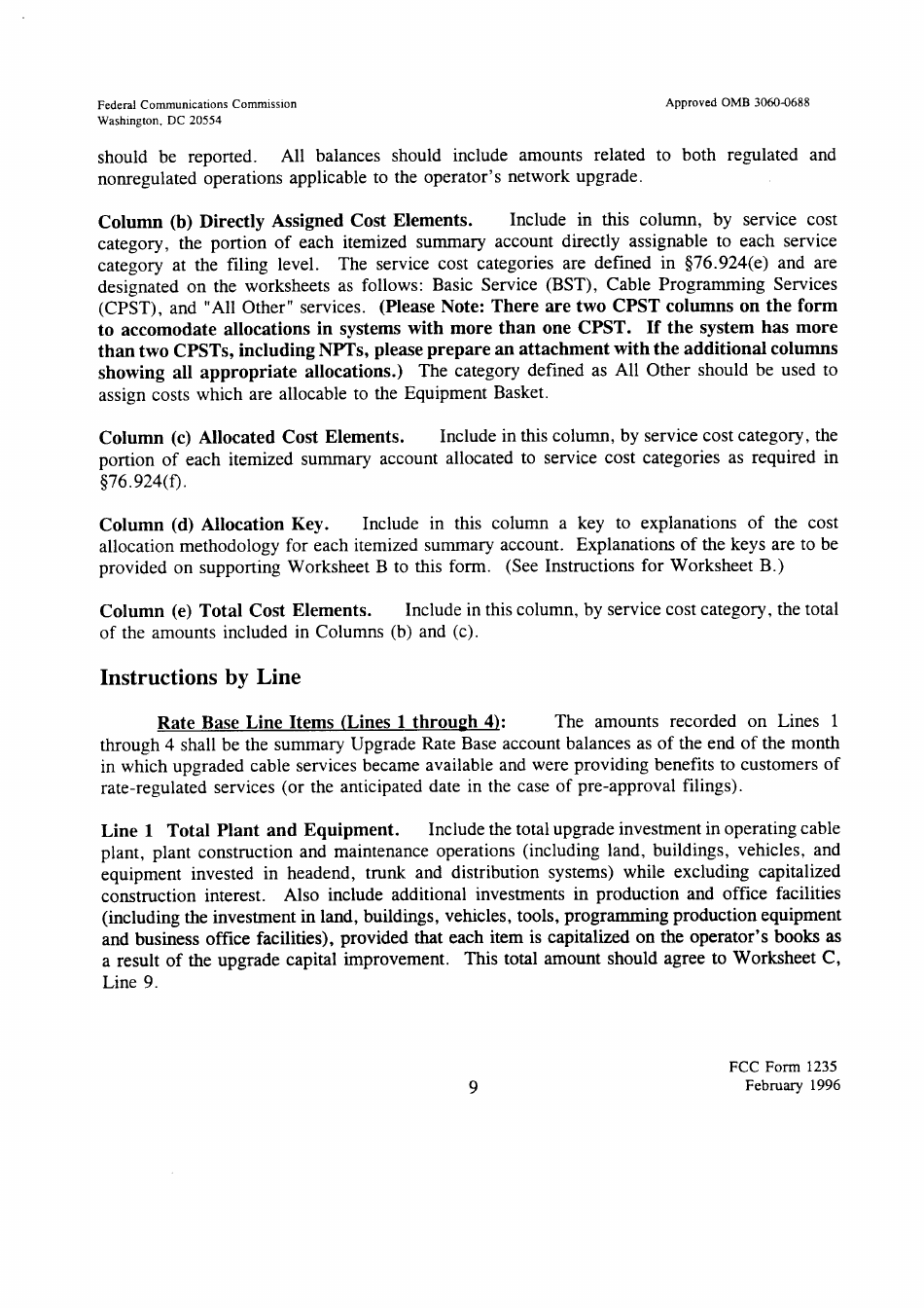 FCC Form 1235 Abbreviated Cost of Service Filing for Cable Network Upgrades, Page 9