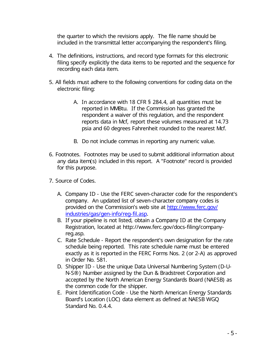 Instructions for FERC Form 549B Index of Customers, Page 5