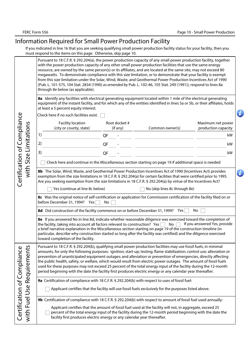 FERC Form 556 Certification of Qualifying Facility (Qf) Status for a Small Power Production or Cogeneration Facility, Page 10