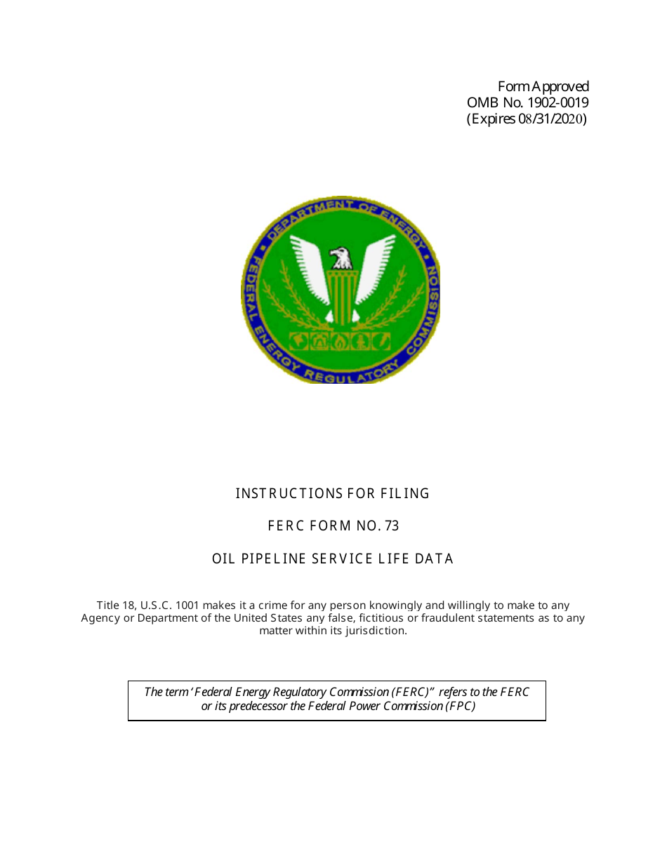 Instructions for FERC Form 73 Oil Pipeline Service Life Data, Page 1