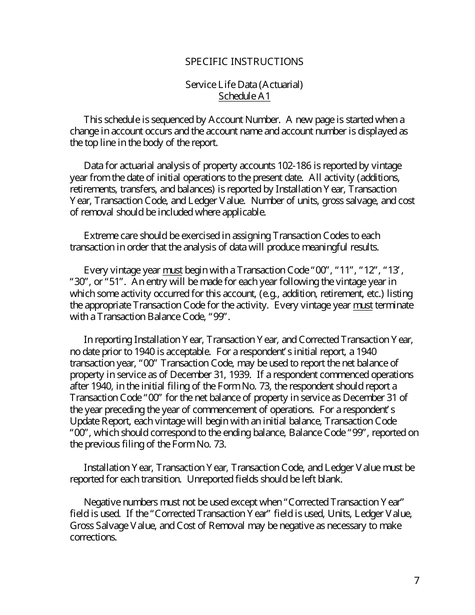 Instructions for FERC Form 73 Oil Pipeline Service Life Data, Page 7