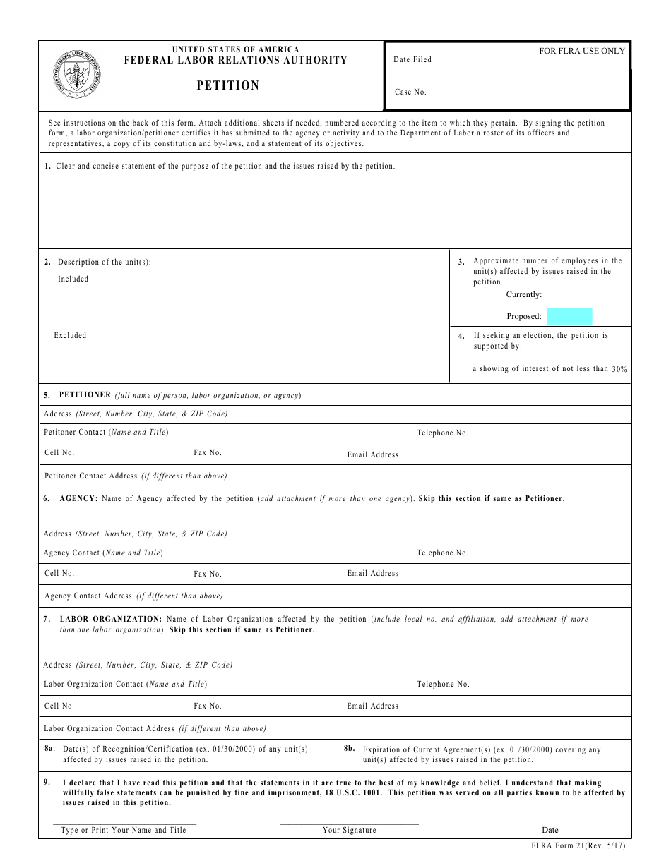 FLRA Form 21 Petition, Page 1