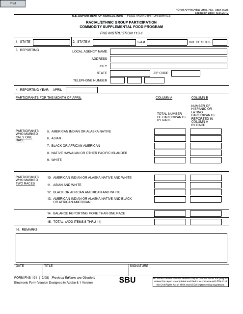 Form FNS-191  Printable Pdf