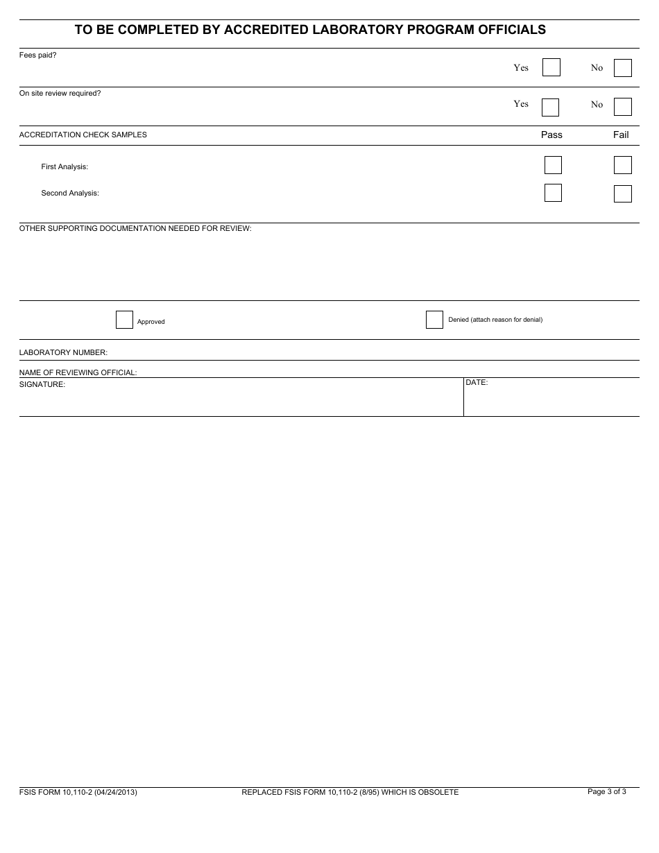 FSIS Form 10,110-2 Application for FSIS Accredited Laboratory Program, Page 3