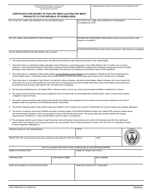 FSIS Form 9305-2A  Printable Pdf