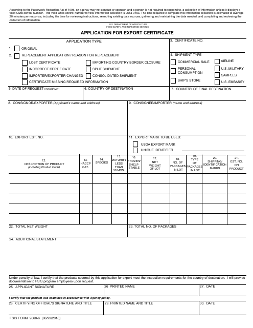FSIS Form 9060-6  Printable Pdf