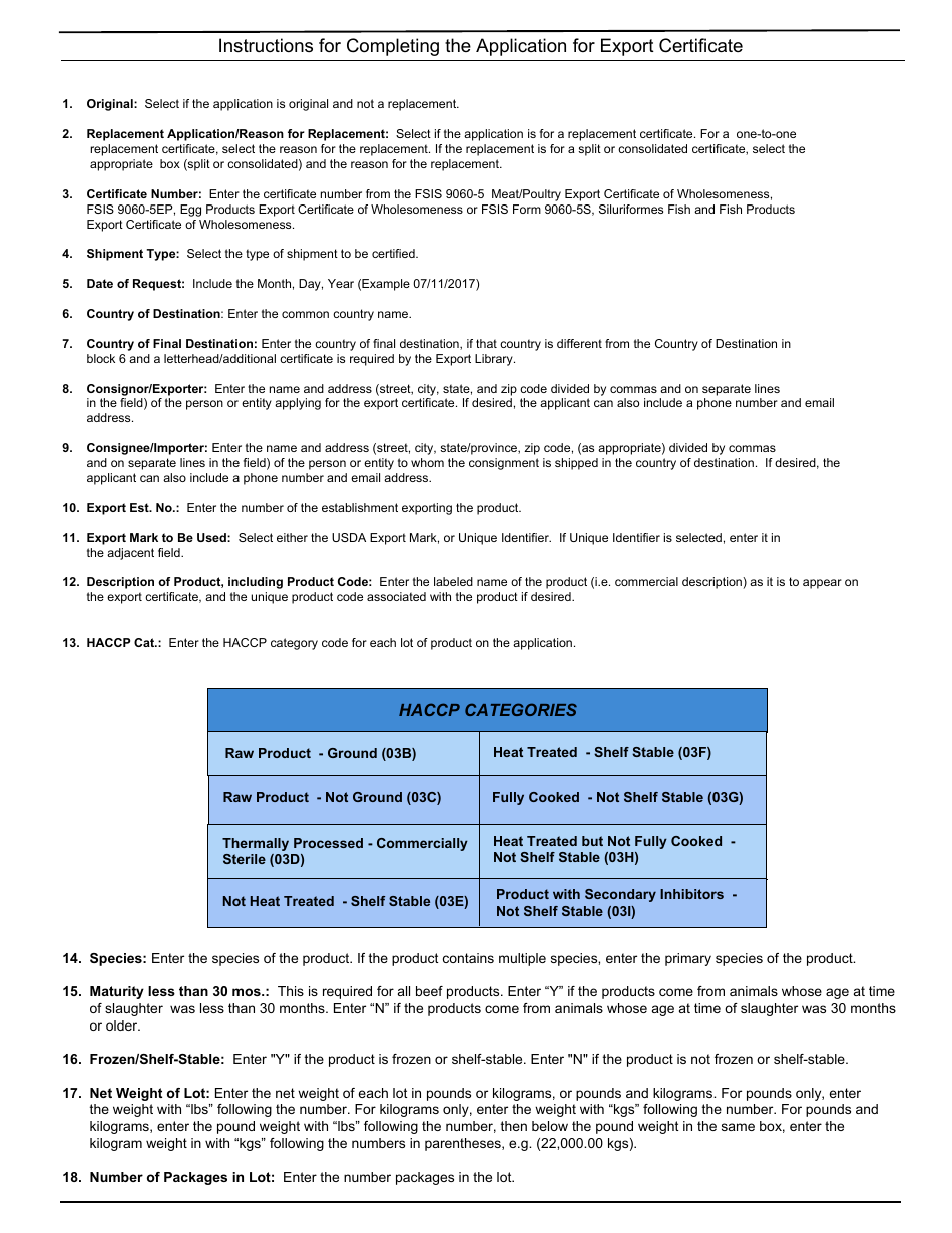 FSIS Form 9060-6 Application for Export Certificate, Page 4