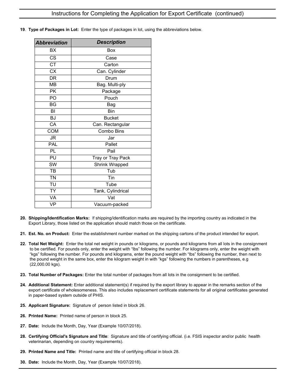FSIS Form 9060-6 Application for Export Certificate, Page 5