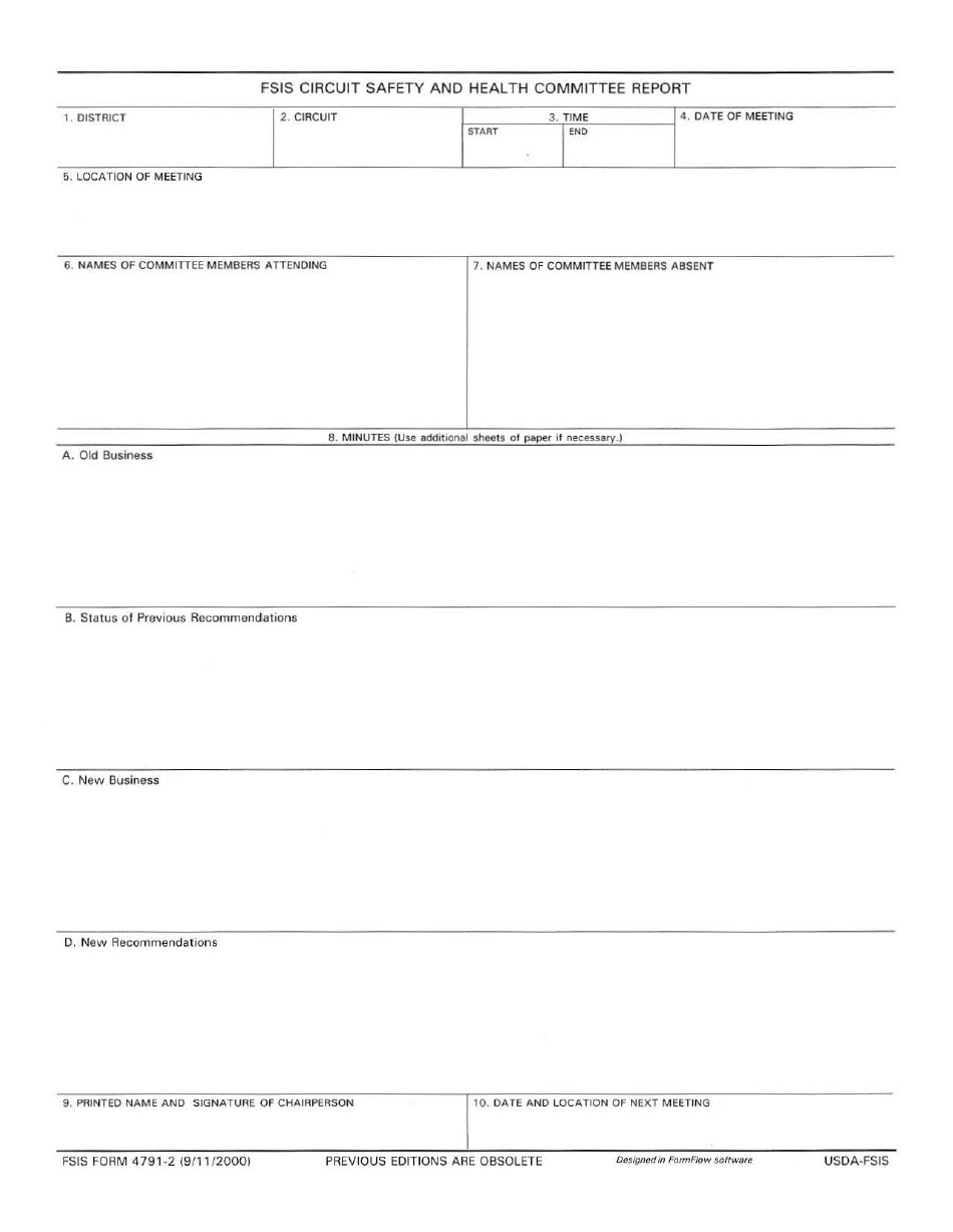 FSIS Form 4791-2 FSIS Circuit Safety and Health Committee Report, Page 1