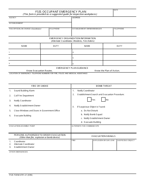 FSIS Form 4791-21 FSIS Occupant Emergency Plan