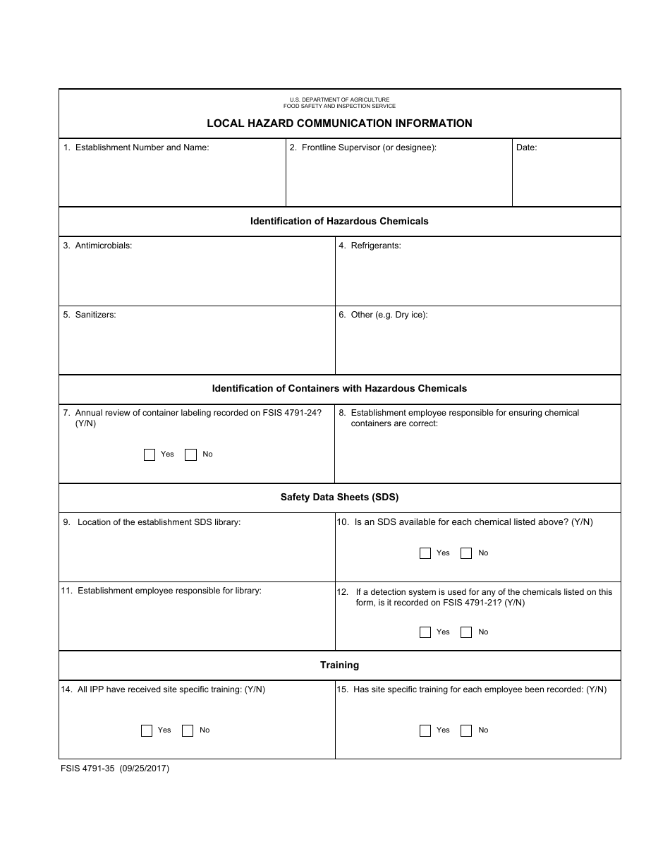 FSIS Form 4791-35 Local Hazard Communication Information, Page 1