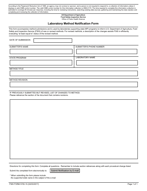 FSIS Form 5720-15 Laboratory Method Notification Form
