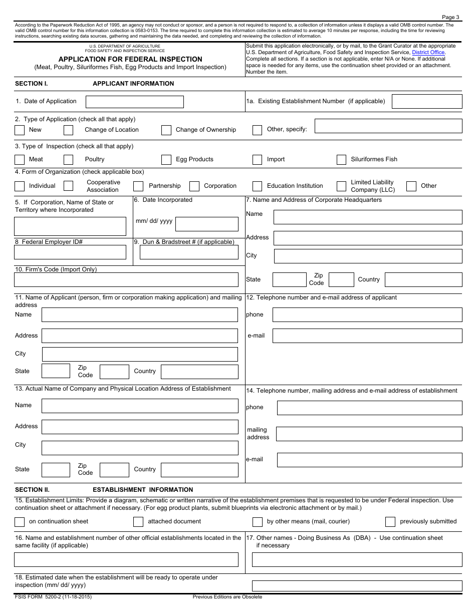 FSIS Form 5200-2 Application for Federal Inspection, Page 4