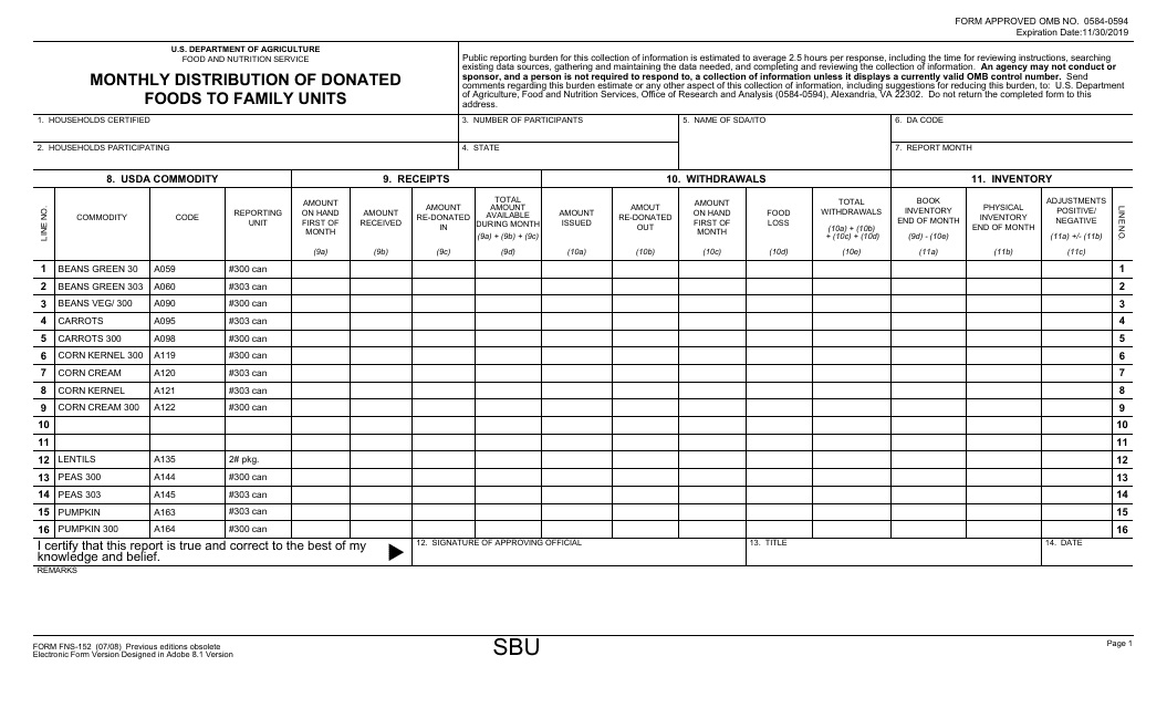 Form FNS-152  Printable Pdf