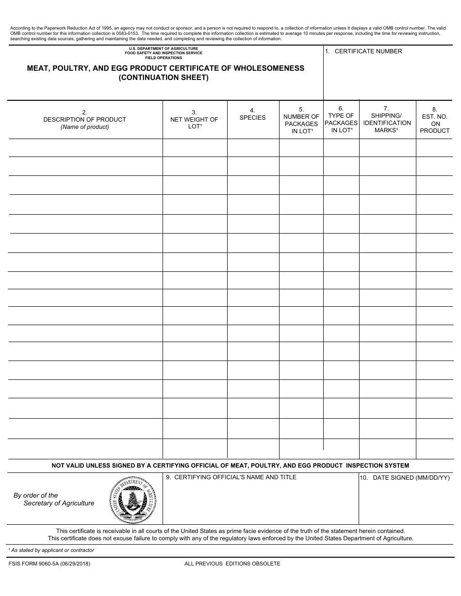 FSIS Form 90605a Fill Out, Sign Online and Download Fillable PDF