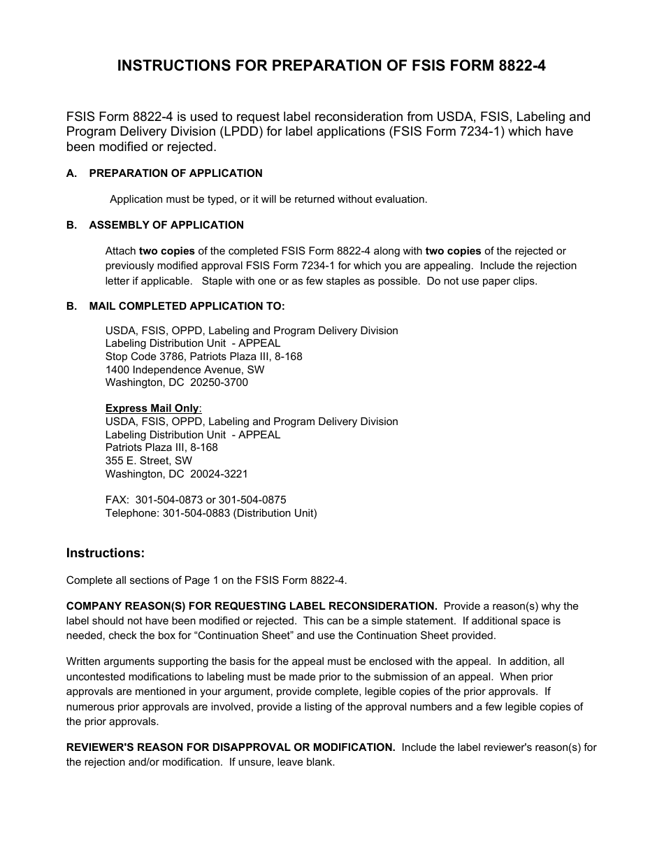FSIS Form 8822-4 Request for Label Reconsideration, Page 4