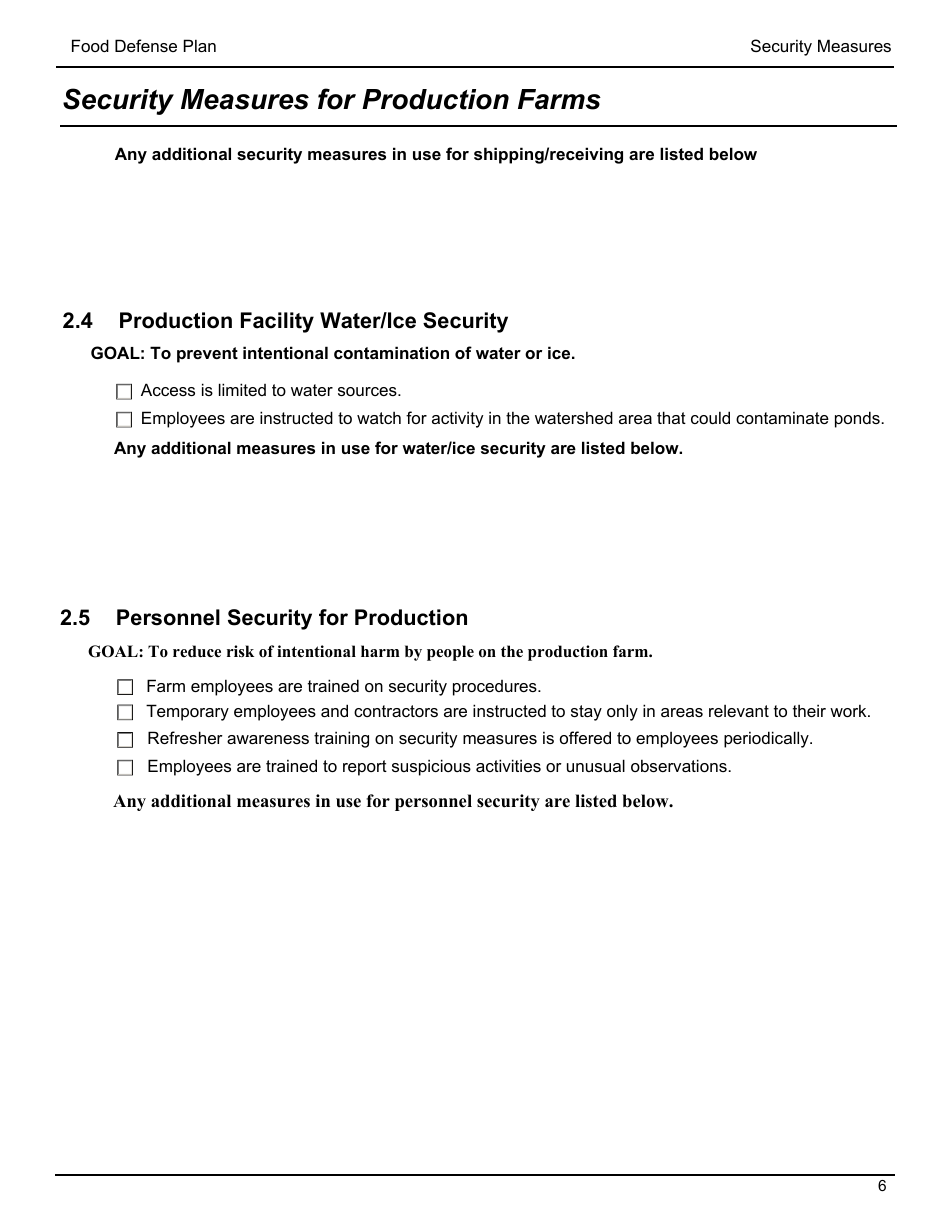 FSIS Form 5420 Food Defense Plan: Security Measures for Food Defense for Siluriformes Fish Farmers and Processors, Page 8