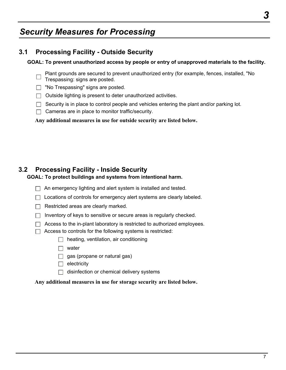 FSIS Form 5420 Food Defense Plan: Security Measures for Food Defense for Siluriformes Fish Farmers and Processors, Page 9