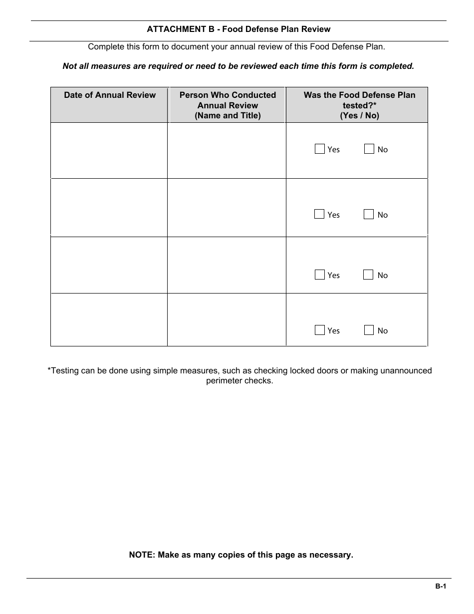 FSIS Form 5420-5 Food Defense Plan - Security Measures for Food Defense, Page 11