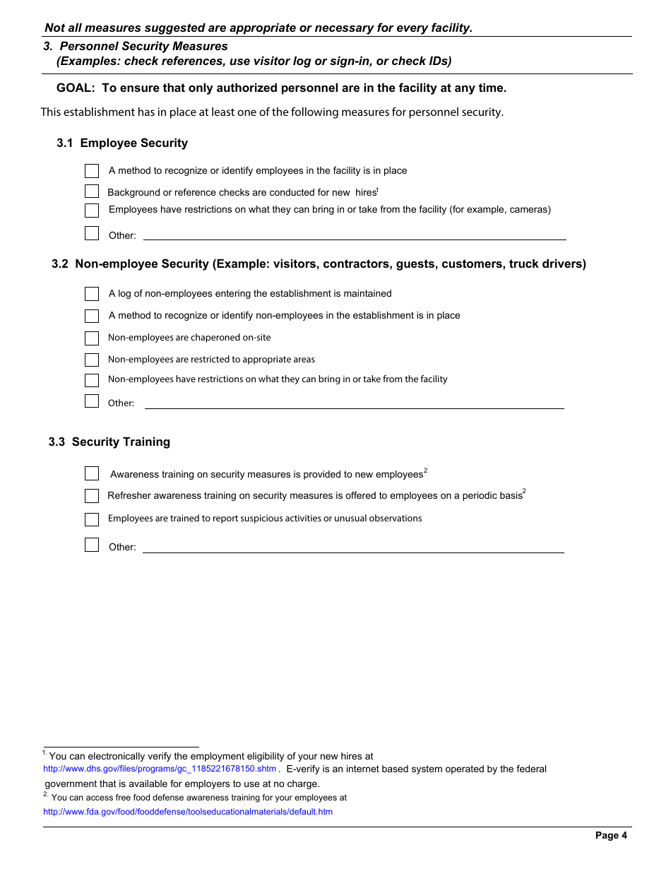 FSIS Form 5420-5 Food Defense Plan - Security Measures for Food Defense, Page 6