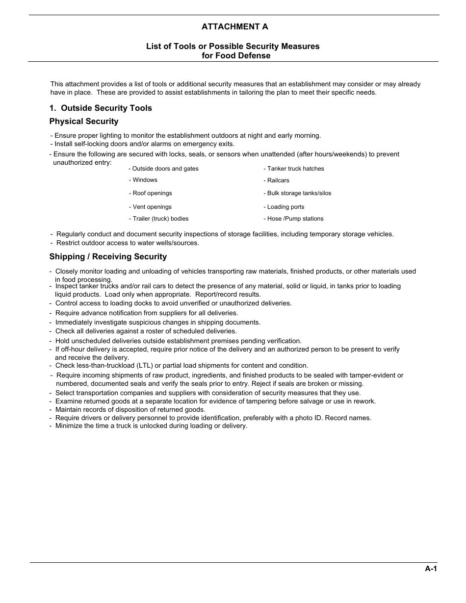 FSIS Form 5420-5 Food Defense Plan - Security Measures for Food Defense, Page 8