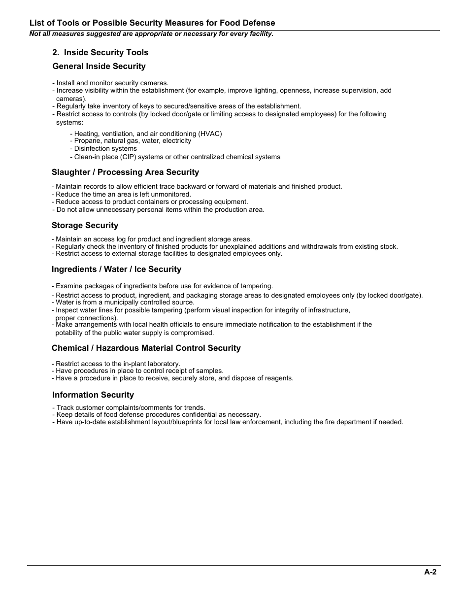 FSIS Form 5420-5 Food Defense Plan - Security Measures for Food Defense, Page 9